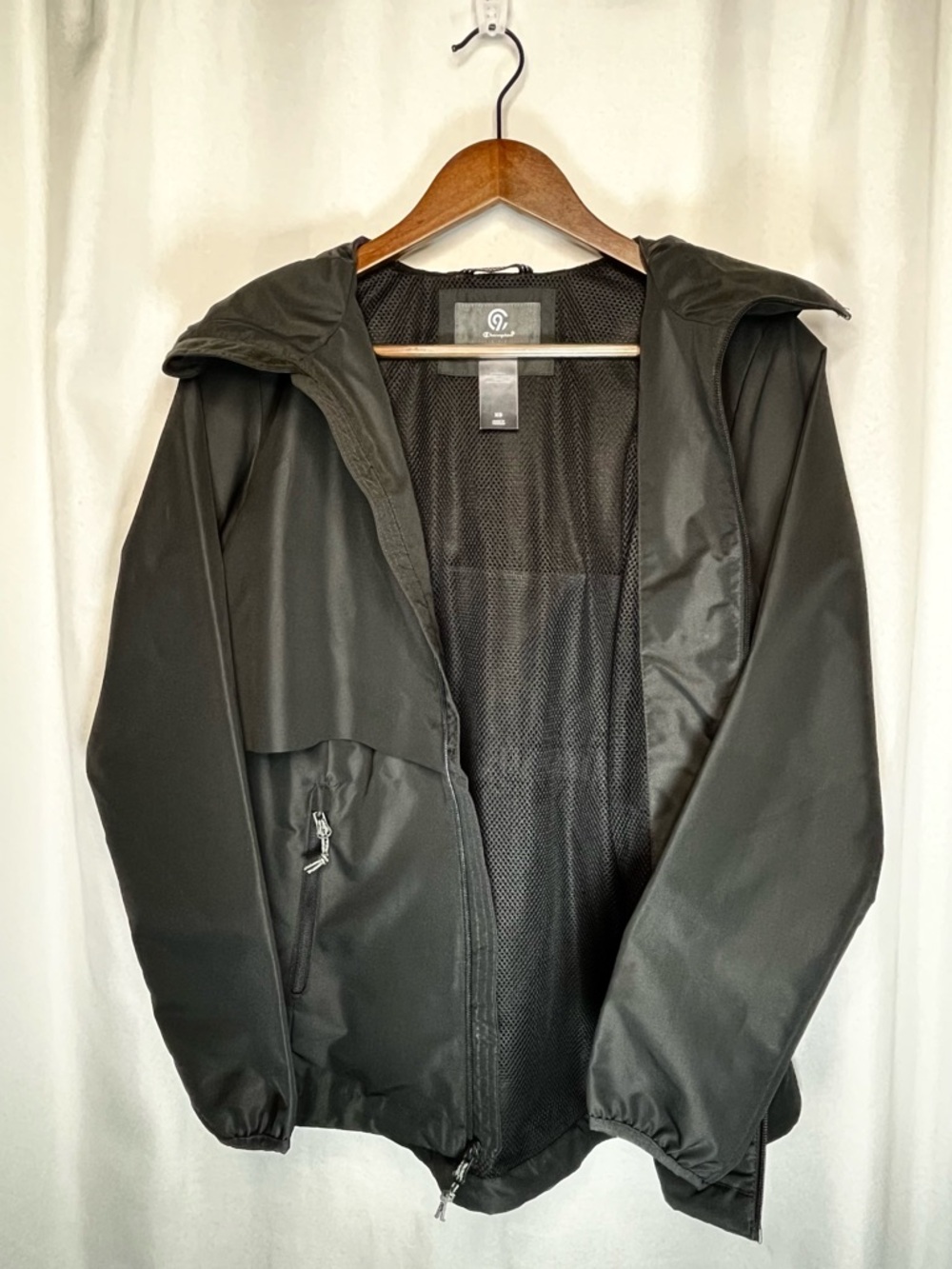 Champion Black Lightweight Hooded Windbreaker Jacket Women’s XS Full Zip Active